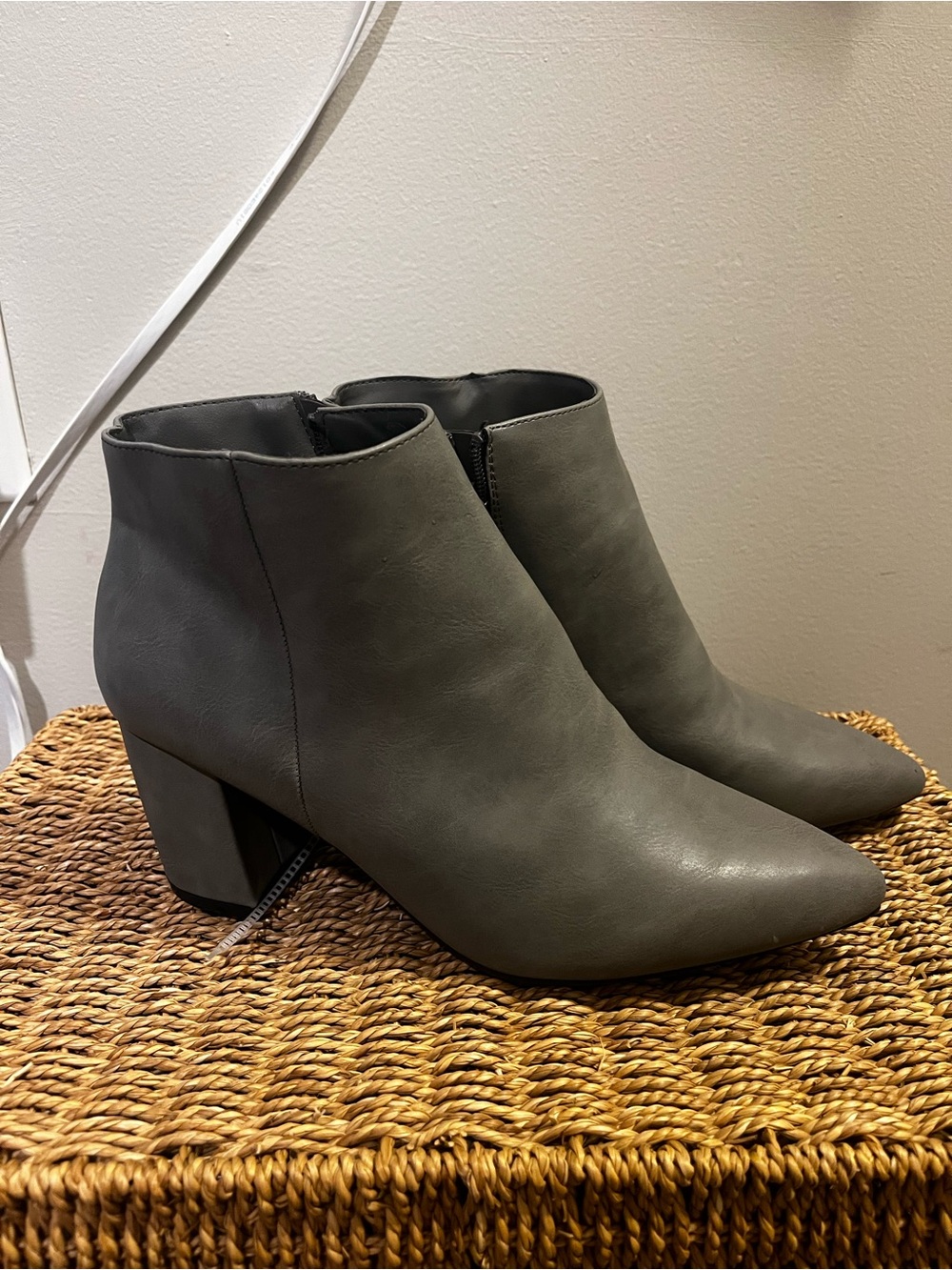 Serra Gray Pointed Toe Block Heel Ankle Boots